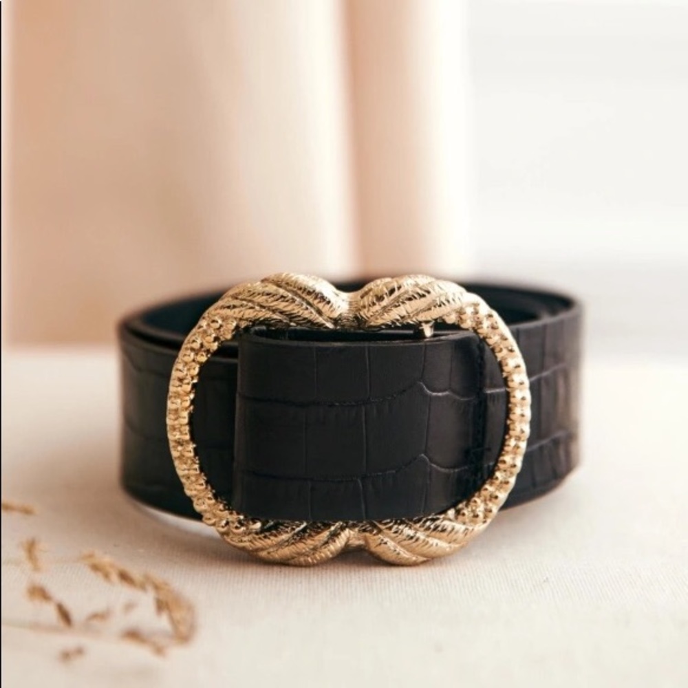 Sezane Artemis Belt Black Crocodile 80cm